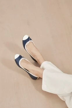 Promo 🥰 BLOCHSTORE-US Ladies Rigel Ballet Flats Navy White Leather ❤️